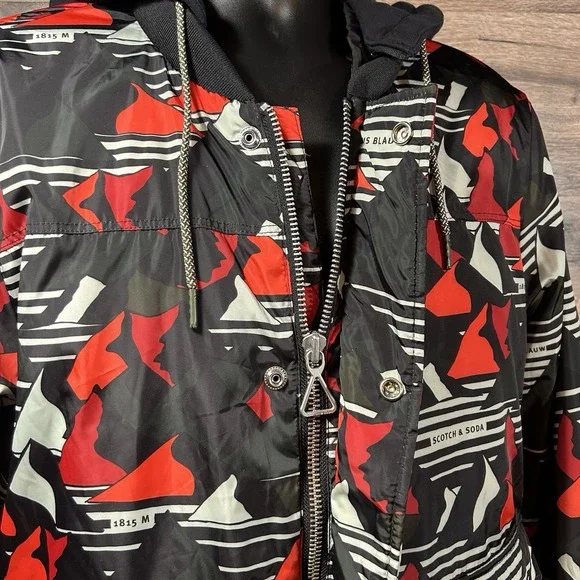 Scotch & Soda Amsterdams Blauw Hooded Geometric Bomber Jacket XL - Picture 4 of 11